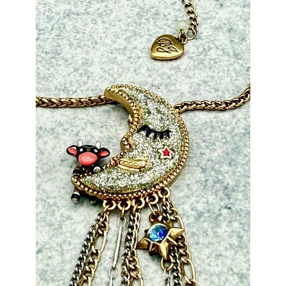 Vintage Betsey Johnson Heavens to Betsey Cow Jumped Over Moon Necklace Rare - Picture 5 of 5